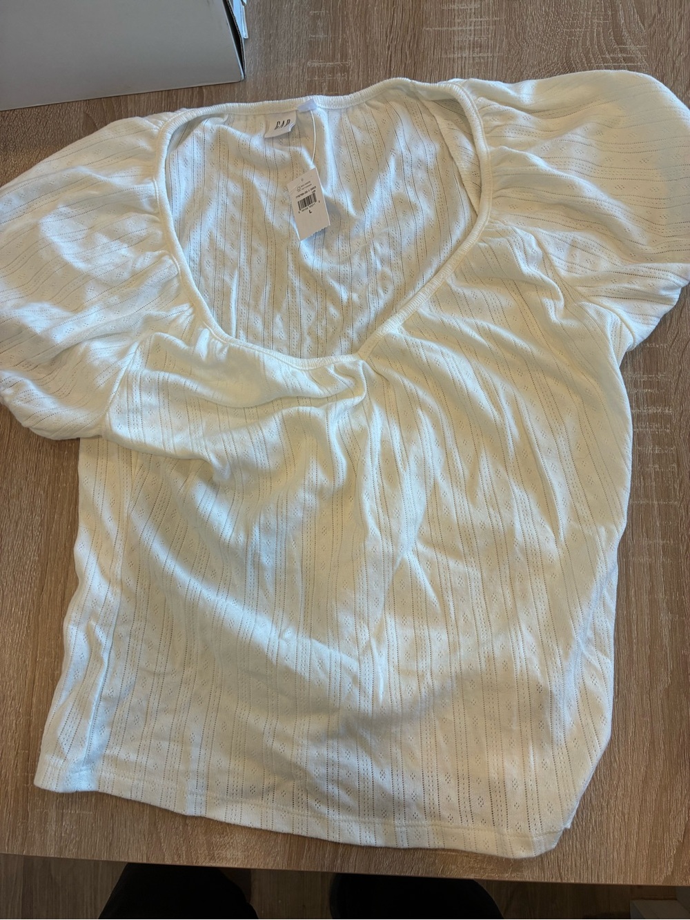 GAP White Ribbed Scoop Neck Short Sleeve Top